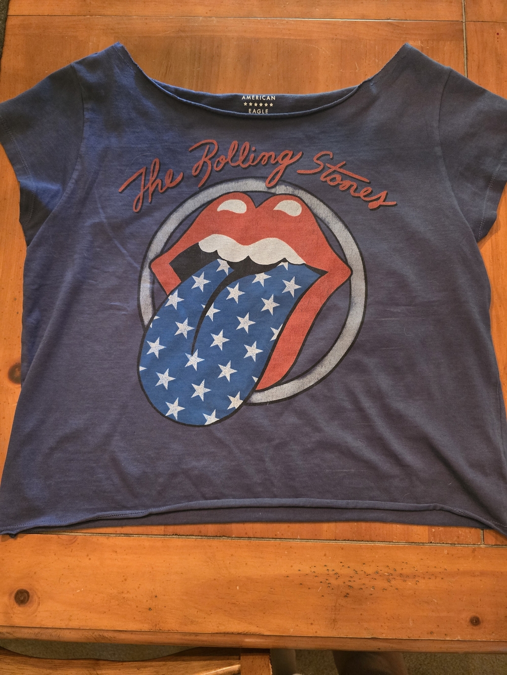 American Eagle Navy Small  Rolling Stones Flag Tongue Graphic Tee